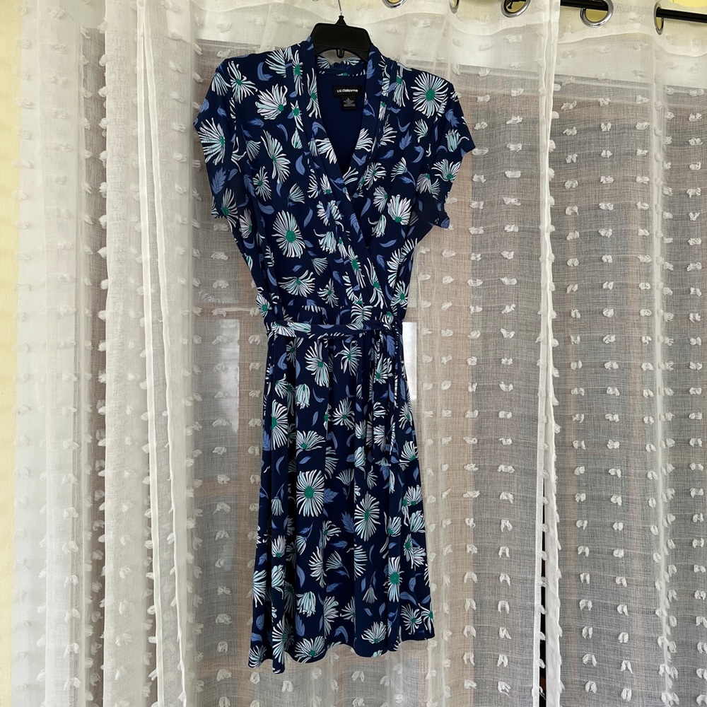 Faux wrap floral midi dress
